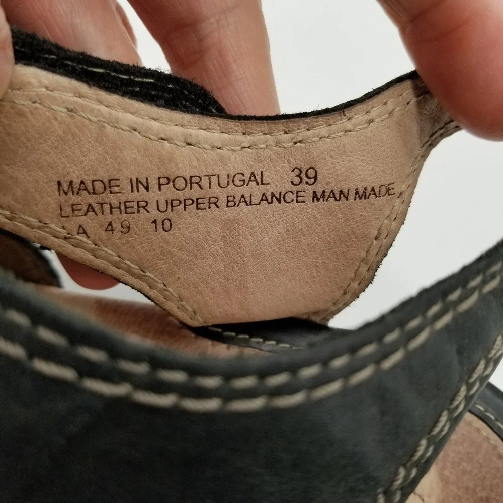 Sanita‎ Womens Black Leather Strappy Wedge Sandals Size 39 US 8.5 Portugal